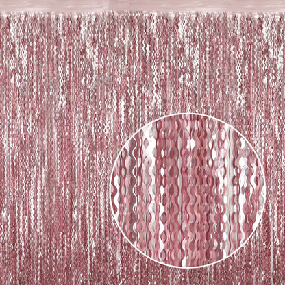 4 Pack Wavy Champagne Gold Metallic Tinsel Foil Fringe Curtains Backdrop - 3.3X6.6ft Foil Fringe Backdrop for Parties | Door Streamers for Birthday | Photo Booth Backdrops Party Decor