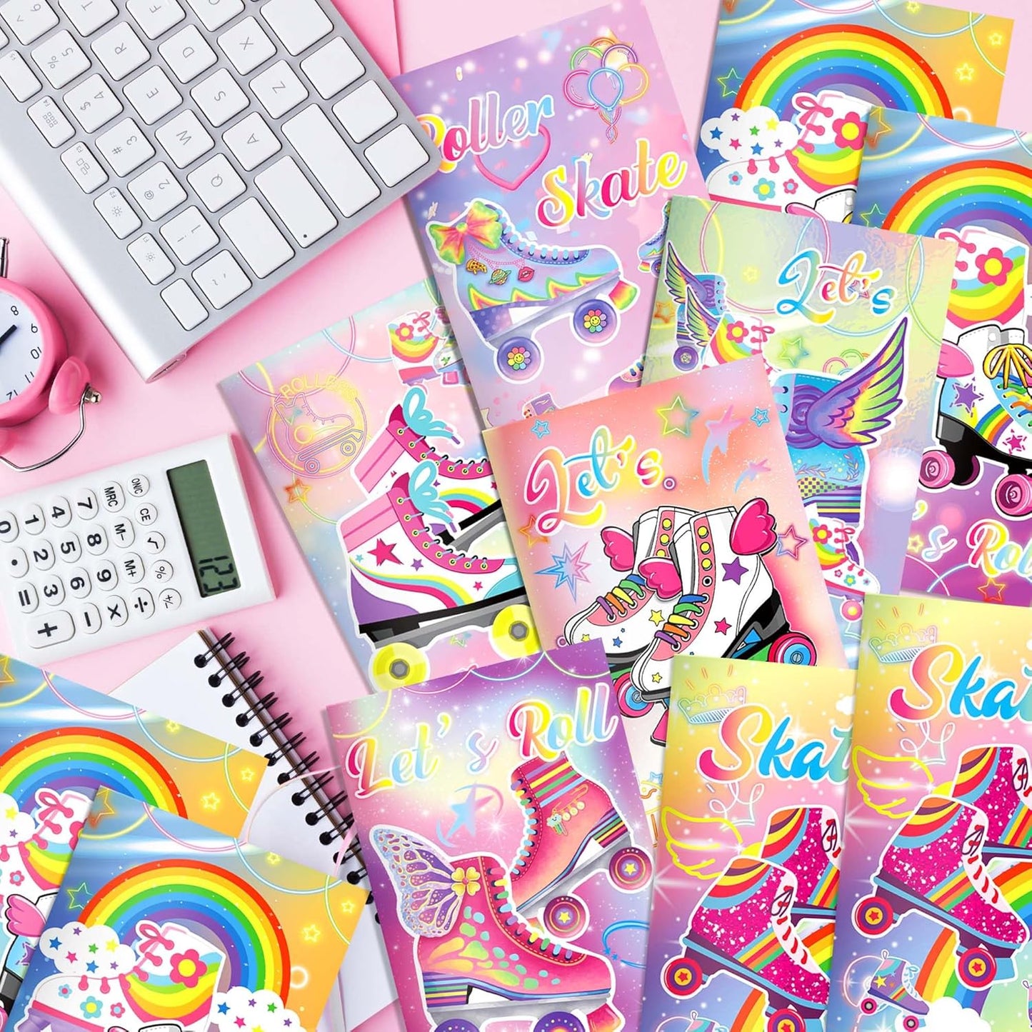 OXYLIPO 24 PCS Roller Skate Party Favors Roller Skating Notebook Roller Small Notepads for Retro Theme Party Favors, 60s 80s Themed Birthday Goodie Bags Stuffers, Roller Skating Fans Activity Books