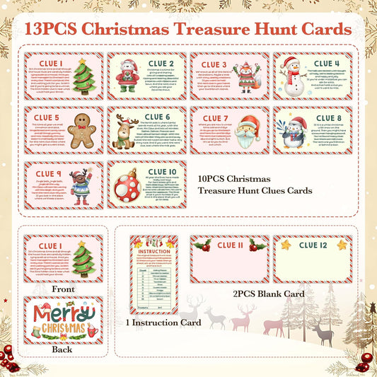 Christmas Scavenger Hunt Clue Cards, Xmax Scavenger Hunt Games for Adults, Winter Holiday Birthday Party Supplies Activities Outdoor Indoor(13 Clues Cards with Envelopes), 03