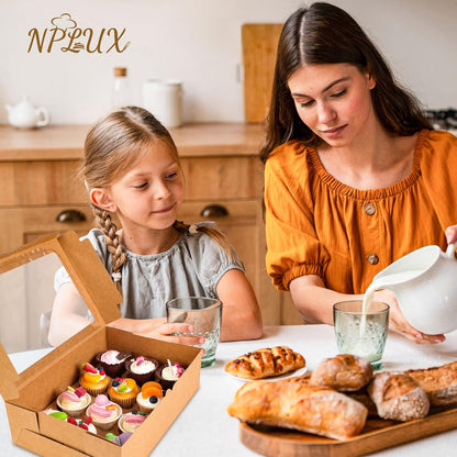 NPLUX 6 Pack Cupcake Boxes, 12 Count Cupcake Containers with Window and Cardborad, Food Grade Cupcake Carrier For Muffins Cupcakes Desserts (White 13.8×9.5×4 In)