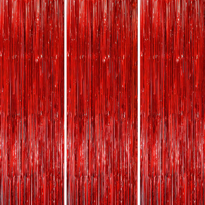 Voircoloria 3 Pack 3.3x8.2 Feet Gold Foil Fringe Backdrop Curtains, Tinsel Streamers, Fringe Backdrop for 2025 New Years Eve, Graduation, Birthday, Baby Shower, Gender Reveal, Disco Party - Colors B