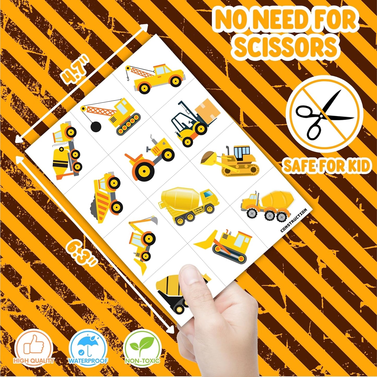 Construction Temporary Tattoos Birthday Party Supplies Decorations 96PCS Tattoos Stickers Vehical Excavator Bulldozer Cute Party Favors Kids Girls Boys Gifts Classroom School Prizes Themed