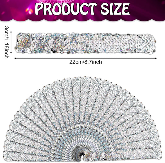 Justforjoyful 24Pcs Disco Party Decorations Slap Bracelets Silver Sequin Slap Bracelets Glitter Flip Wristband 70s and 80s Last Disco Bachelorette Sequins Laser Wristband Party Favors Supplies Decor