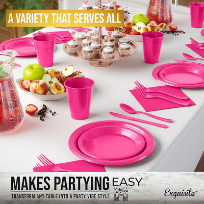 350 Pcs Black Plastic Plates For Party, Black Disposable Plates Set, 50 Of Each 9" Dinner Plate Set, 7" Dessert Plate, Cups, Napkins & Cutlery Plastic Dinnerware Set Exquisite