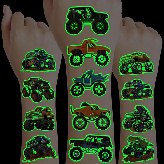 120 PCS Monster Truck Race Car Pre-Cut Temporary Tattoos for Kids | Super Cute Themed Birthday Party Favors, Supplies, Decorations, Fake Tattoo Stickers, Rewards & Gifts for Boys Girls