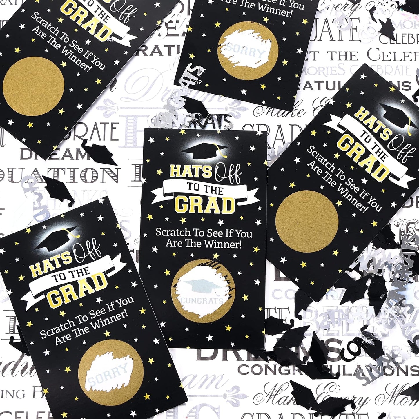 DISTINCTIVS Scratch Off Graduation Party Game, Black and Gold, Graduation Games for Parties Class of 2026, 30 Cards