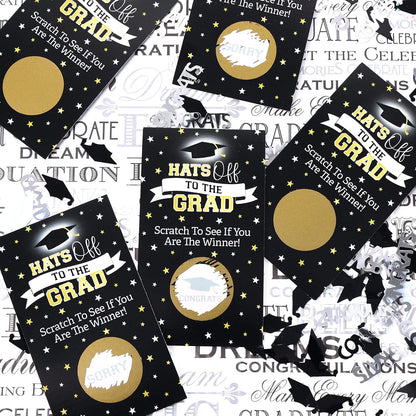 DISTINCTIVS Scratch Off Graduation Party Game, Black and Gold, Graduation Games for Parties Class of 2026, 30 Cards