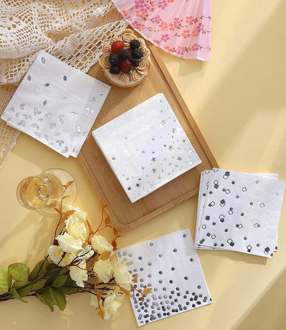 100 PK Gold Napkins - 4 Assorted Designs - 3-Ply Cocktail Napkins Folded 5 x 5 Inches Bar Napkins Disposable Party Napkins Paper Napkins Dinner for Wedding Baby Shower Birthday Graduation 2023