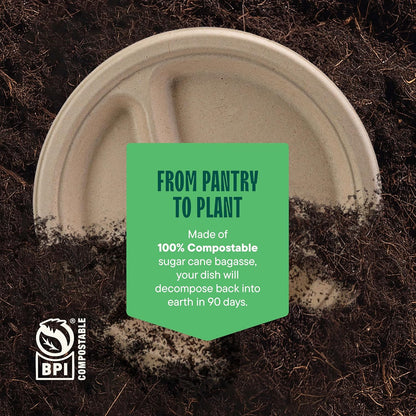 100% Compostable Paper Plates, Heavy Duty Disposable Plates [125-Pack] 9 Inch Plates - Eco-Friendly, Biodegradable Sugarcane Bagasse, Natural Unbleached Brown 9" Dinner Paper Plate Disposable