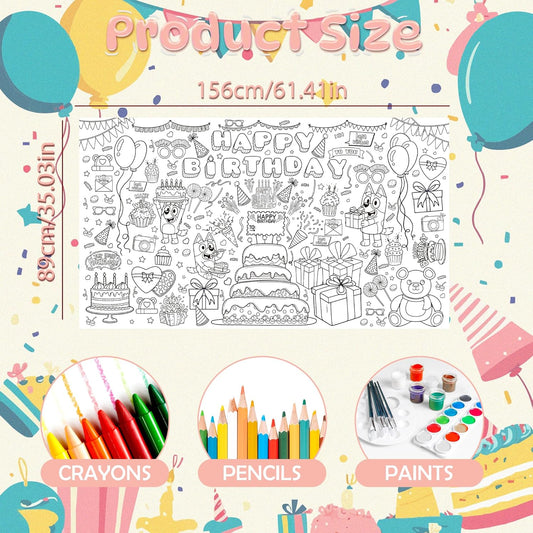 Summer Giant Coloring Poster/Tablecloth - Summer Toys - 30 x 72 Inches Jumbo Paper Coloring Banner - Kids Crafts Activities Gifts Games Ice Cream Party Favors Birthday Decorations - Travel Essential