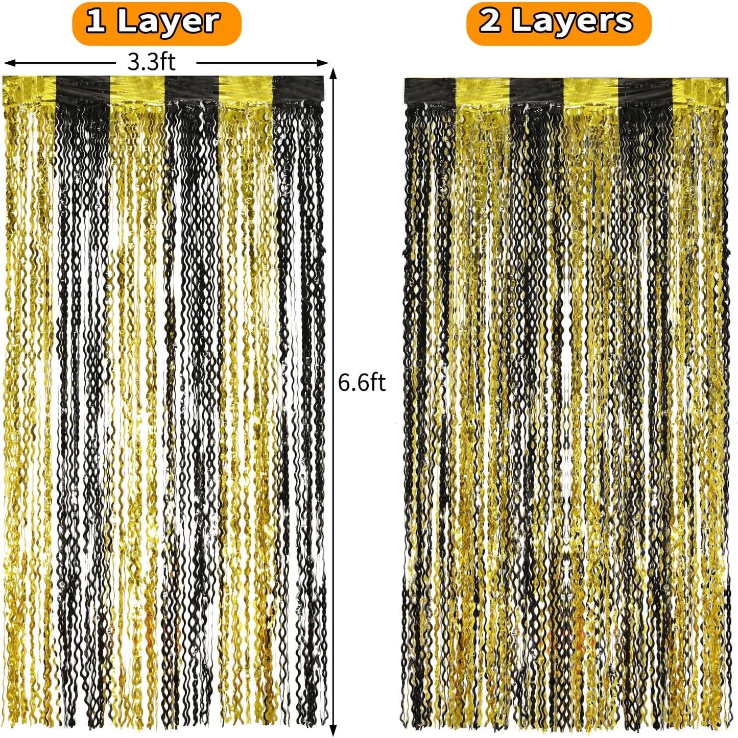 4 Pack Wavy Champagne Gold Metallic Tinsel Foil Fringe Curtains Backdrop - 3.3X6.6ft Foil Fringe Backdrop for Parties | Door Streamers for Birthday | Photo Booth Backdrops Party Decor