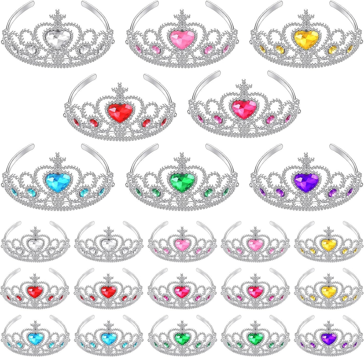 Zhanmai 24 Pcs Tiara Crown Set Princess Crown for Girls Plastic Tiaras Dress up Costume Party Favor Accessories Kid Birthday (Bright Colors)
