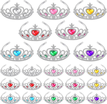 Zhanmai 24 Pcs Tiara Crown Set Princess Crown for Girls Plastic Tiaras Dress up Costume Party Favor Accessories Kid Birthday (Bright Colors)