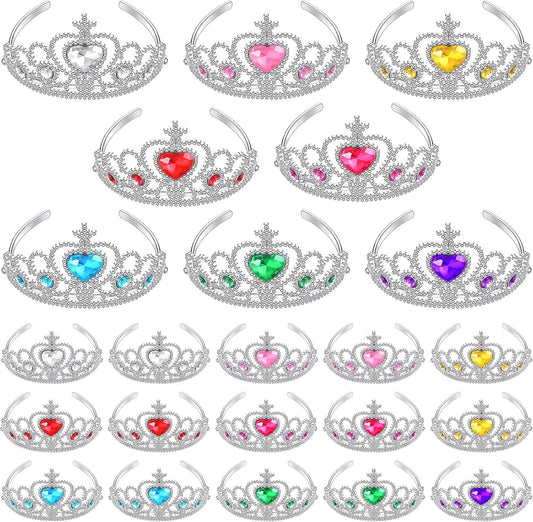 Zhanmai 24 Pcs Tiara Crown Set Princess Crown for Girls Plastic Tiaras Dress up Costume Party Favor Accessories Kid Birthday (Bright Colors)