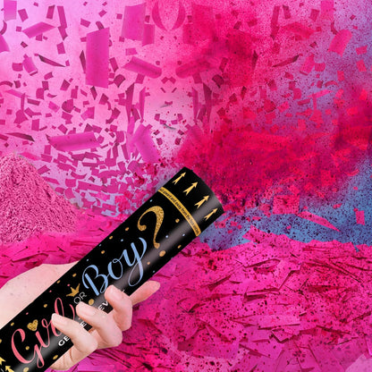 Gender Reveal Confetti Powder Cannon - Biodegradable Blue & Pink Poppers for Baby Shower Party Decorations - He or She What Will it Bee - 2 Pink Sticks