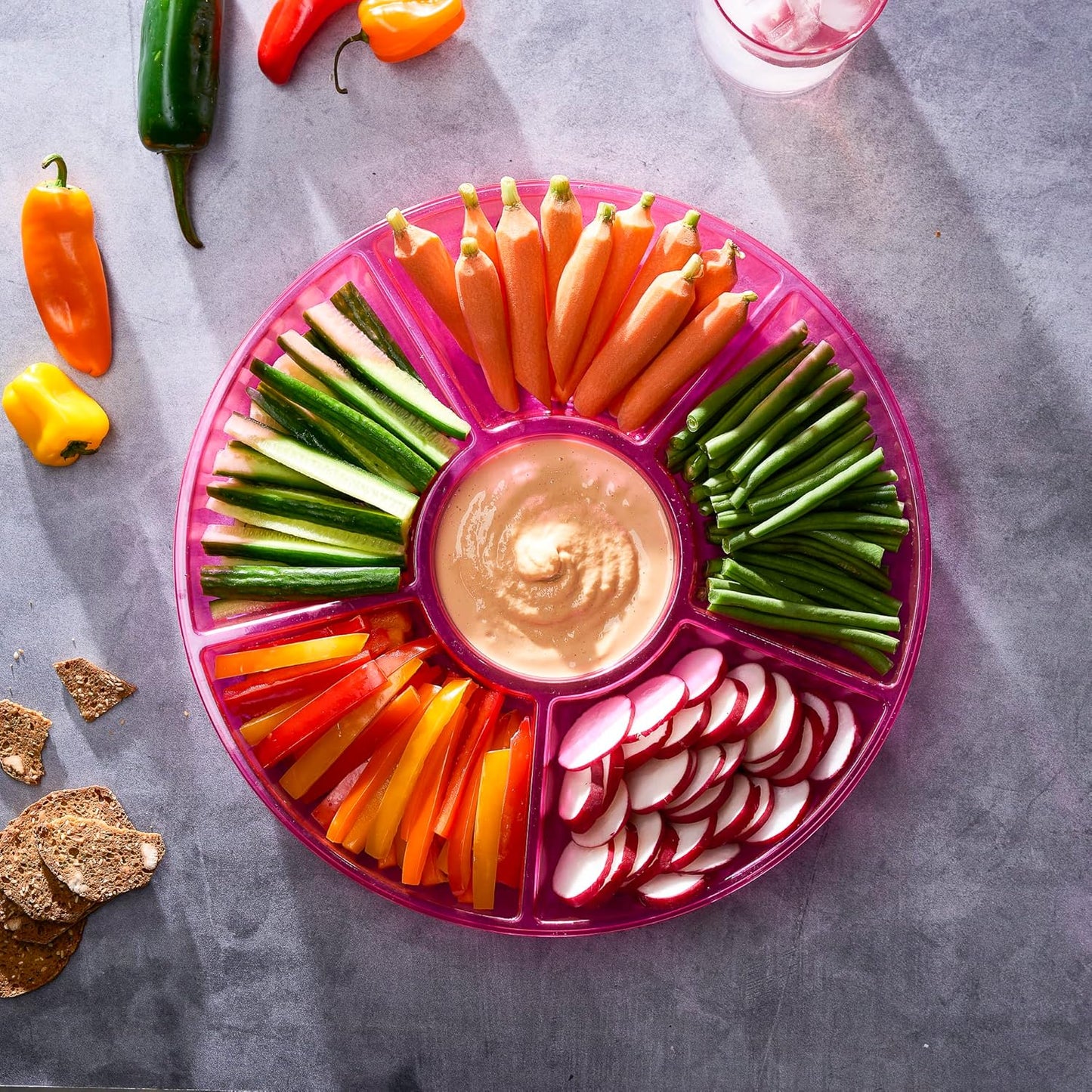 Plasticpro 6 Sectional Round Plastic Serving Tray/Platters Clear Pack of 2