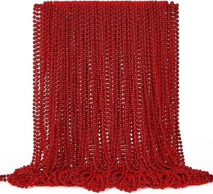 EOBOH 144PCS Mardi Gras Beads, Metallic 12 Kinds Bead Necklace Party Supplies, 33" Mardi Gras Necklace Costume Stuff, Festival Parade Throw Accessories for Wedding Birthday Celebrations Decorations