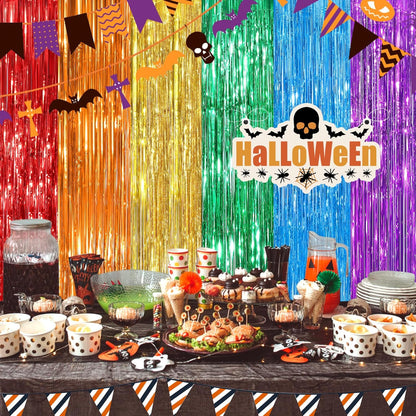 Black Fringe Curtain Party Streamers 2Pack 3.3x8.3 Ft Foil Fringe Backdrop Curtains for Birthday Wedding Bridal Baby Shower Halloween Decor Tinsel Streamers Black Party Decorations Door Streamers