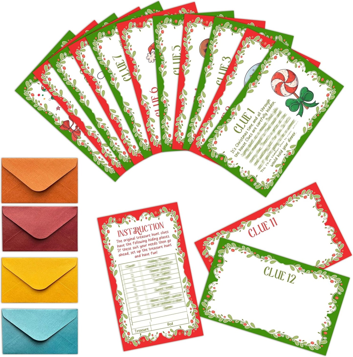 Christmas Scavenger Hunt Clue Cards, Xmax Scavenger Hunt Games for Adults, Winter Holiday Birthday Party Supplies Activities Outdoor Indoor(13 Clues Cards with Envelopes), 04