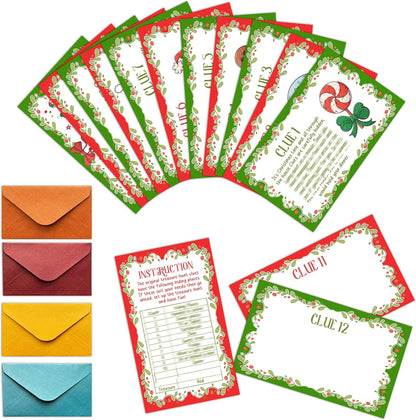 Christmas Scavenger Hunt Clue Cards, Xmax Scavenger Hunt Games for Adults, Winter Holiday Birthday Party Supplies Activities Outdoor Indoor(13 Clues Cards with Envelopes), 04