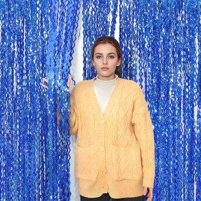 4 Pack Wavy Champagne Gold Metallic Tinsel Foil Fringe Curtains Backdrop - 3.3X6.6ft Foil Fringe Backdrop for Parties | Door Streamers for Birthday | Photo Booth Backdrops Party Decor
