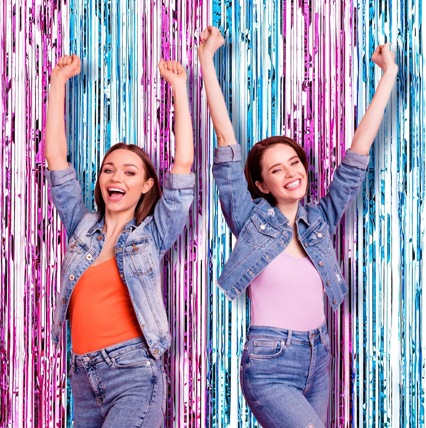 Voircoloria 3 Pack 3.3x8.2 Feet Gold Foil Fringe Backdrop Curtains, Tinsel Streamers, Fringe Backdrop for 2025 New Years Eve, Graduation, Birthday, Baby Shower, Gender Reveal, Disco Party - Colors B