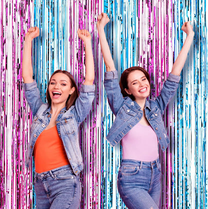 Voircoloria 3 Pack 3.3x8.2 Feet Gold Foil Fringe Backdrop Curtains, Tinsel Streamers, Fringe Backdrop for 2025 New Years Eve, Graduation, Birthday, Baby Shower, Gender Reveal, Disco Party - Colors B