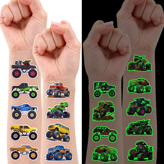 120 PCS Monster Truck Race Car Pre-Cut Temporary Tattoos for Kids | Super Cute Themed Birthday Party Favors, Supplies, Decorations, Fake Tattoo Stickers, Rewards & Gifts for Boys Girls