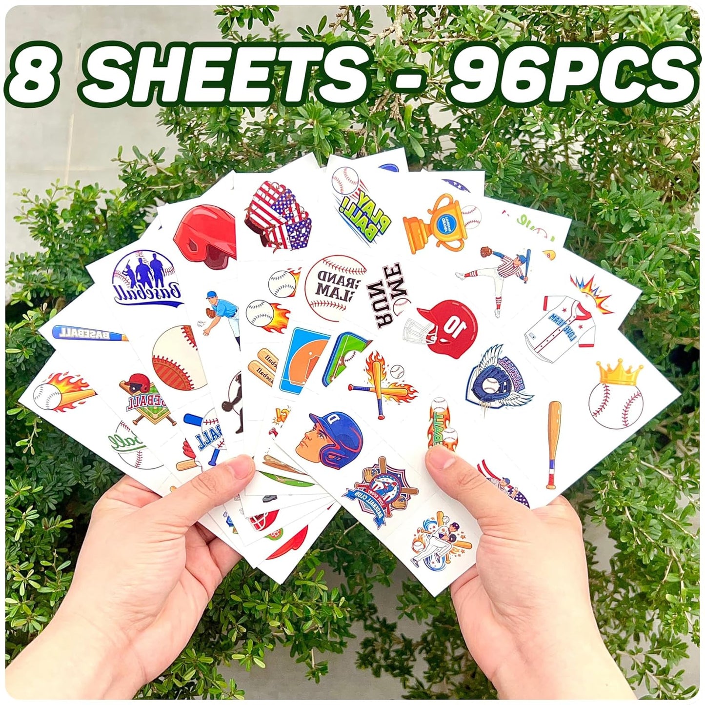 96PCS Baseball Temporary Tattoos Stickers - Baseball Birthday Party Favors Sport Themed Birthday Party Decorations Accessories Supplies Gift Idea For Kids Teens Teamate Adult Classroom Prizes Rewards