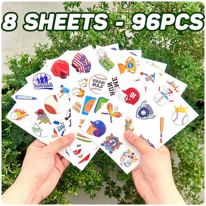 96PCS Baseball Temporary Tattoos Stickers - Baseball Birthday Party Favors Sport Themed Birthday Party Decorations Accessories Supplies Gift Idea For Kids Teens Teamate Adult Classroom Prizes Rewards