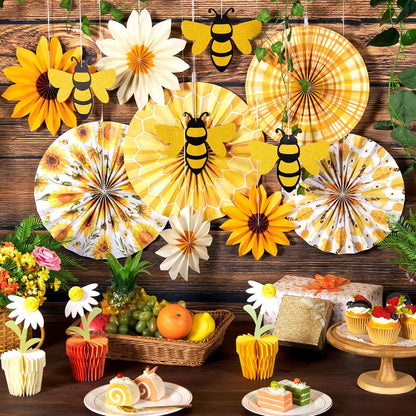 PAPER JAZZ Paper Flowers with Paper Fan Boho Hanging Decor Artificial Flowers Decorations for Wall Pink and Orange Party Decorations for Classroom, Beach Party, Summer Birthday Party Pack of 11.