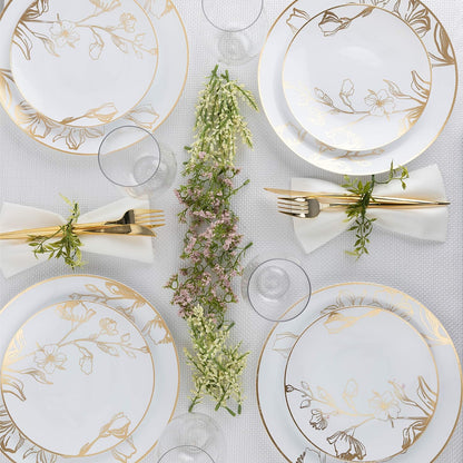 PLASTICPRO [16 OZ 20 Count] White Plastic Floral Design Party Soup bowls With Gold Rim Premium heavyweight Elegant Disposable Tableware Dishes