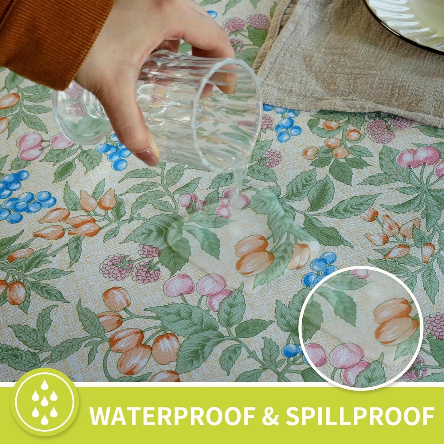 Rectangle Table Cloth,100% Waterproof Tablecloth Oil Proof Spill Proof Vinyl Table Cloth, Wipe Clean Plastic Table Cover for Dining, Camping, Indoor and Outdoor 52" x 70",Leaves