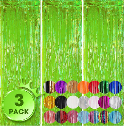 Voircoloria 3 Pack 3.3x8.2 Feet Gold Foil Fringe Backdrop Curtains, Tinsel Streamers, Fringe Backdrop for 2025 New Years Eve, Graduation, Birthday, Baby Shower, Gender Reveal, Disco Party - Colors A