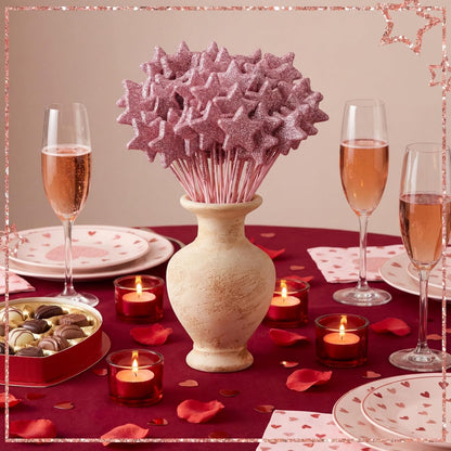 Suzile 60 Pcs Golden Star Floral Pick 8'' Star Centerpiece Table Decor Gold Glitter Craft Stick Sparkly Foam Stem for Floral Arrangement Wreath Wedding Bridal Baby Shower Birthday Stars Arrangement