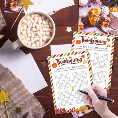 Thanksgiving Scavenger Hunt Game Set, 30 Harvest Stripes Theme Double-Sided Game Cards for Thanksgiving Parties, Family, Friends & Classroom Activities -B04