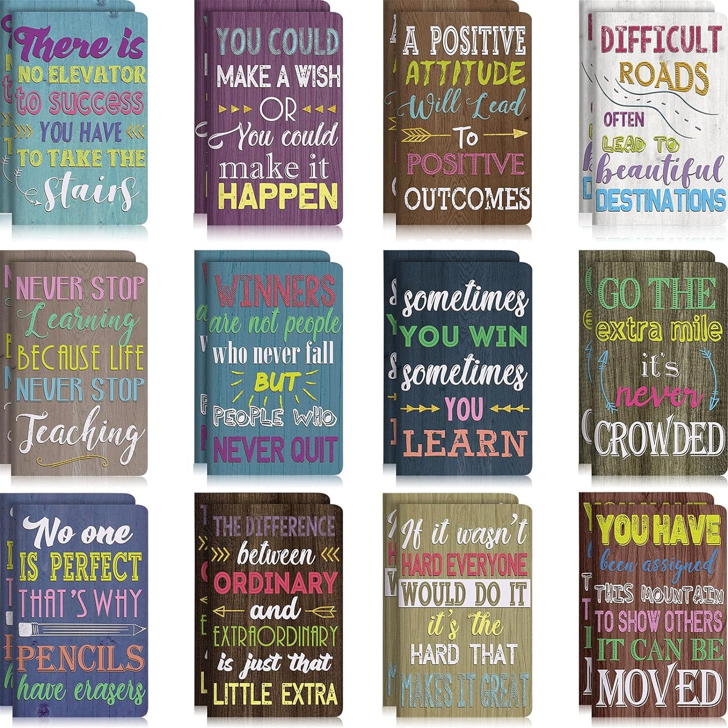 Outus 24 Pieces Mini Inspirational Notepads Motivational Small Pocket Journal Notebook Inspiring Note Pads Gift for School Office Travel Coworkers Supplies, 12 Styles (Simple Style)