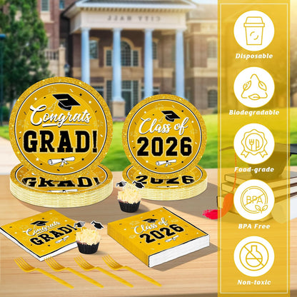 200Pcs Graduation Decorations 2026, Blue Graduation Plates and Napkins Party Supplies for 50 Guests, Disposable Grad Plates, Napkins, Dessert Plates and Forks for Grad Decor Wedding Birthday Supplies