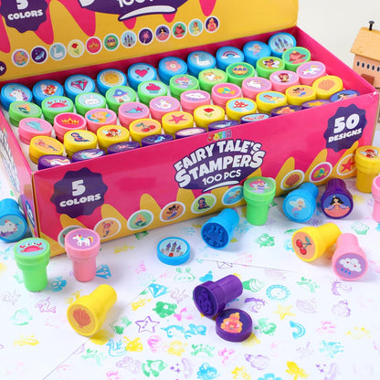 JOYIN 100 Pcs Assorted Stamps for Kids Self-Ink Stamps (50 Different Designs, Dinosaur, Zoo Safari Stampers) for Party Favor, Carnival Prizes, School Classroom Gift Stuffers, Treasure Box Toys