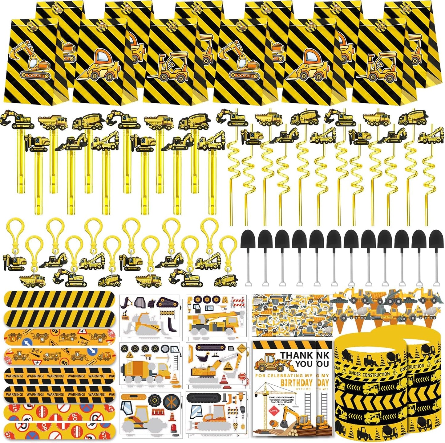 PLOUGVI 232PCS Construction Birthday Party Supplies Decorations Favors, Construction Theme Toys for Goodie Bag Stuffer, Pinata Filler Gifts