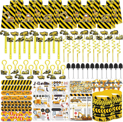 PLOUGVI 232PCS Construction Birthday Party Supplies Decorations Favors, Construction Theme Toys for Goodie Bag Stuffer, Pinata Filler Gifts