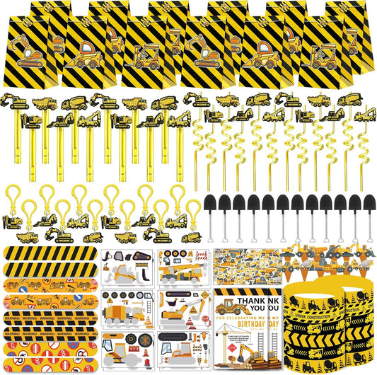 PLOUGVI 232PCS Construction Birthday Party Supplies Decorations Favors, Construction Theme Toys for Goodie Bag Stuffer, Pinata Filler Gifts
