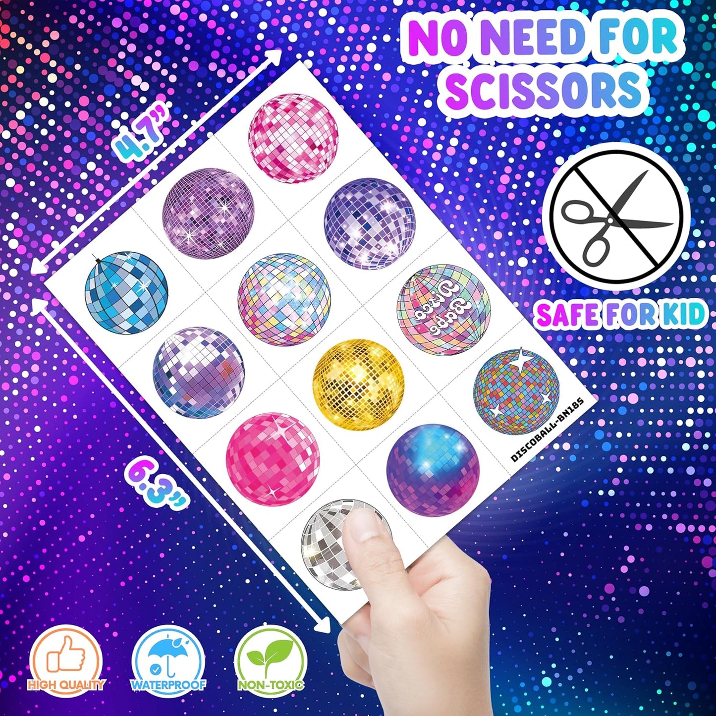 96PCS Disco Ball Temporary Tattoos Pre-Cut 70s Themed Birthday Party Favors Decorations Supplies Decor Cute 1970s Dance Dancing Tattoo Stickers Gifts For Kids Girls Boys Prizes Carnival