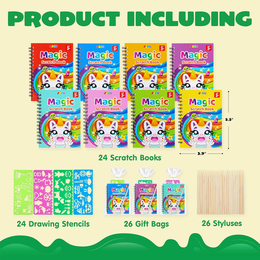 JOYIN 24 Pack Rainbow Scratch Art Notebook, Party Favors for Kids, Art Crafts Kit, Goodie Bags Stuffers for Girls Boys, Return Gifts for Birthday, Classroom Prizes, Bulk Gifts for Valentines Easter