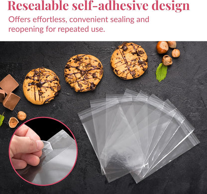 Prestee 200 Pack Clear Cellophane Bags for Favors - Transparent Goodie Bags for Birthday Party, 6x10 Inch Clear Bag with 4-Inch Twist Ties - Candy, Treat, Cookie Bag for Gift Giving