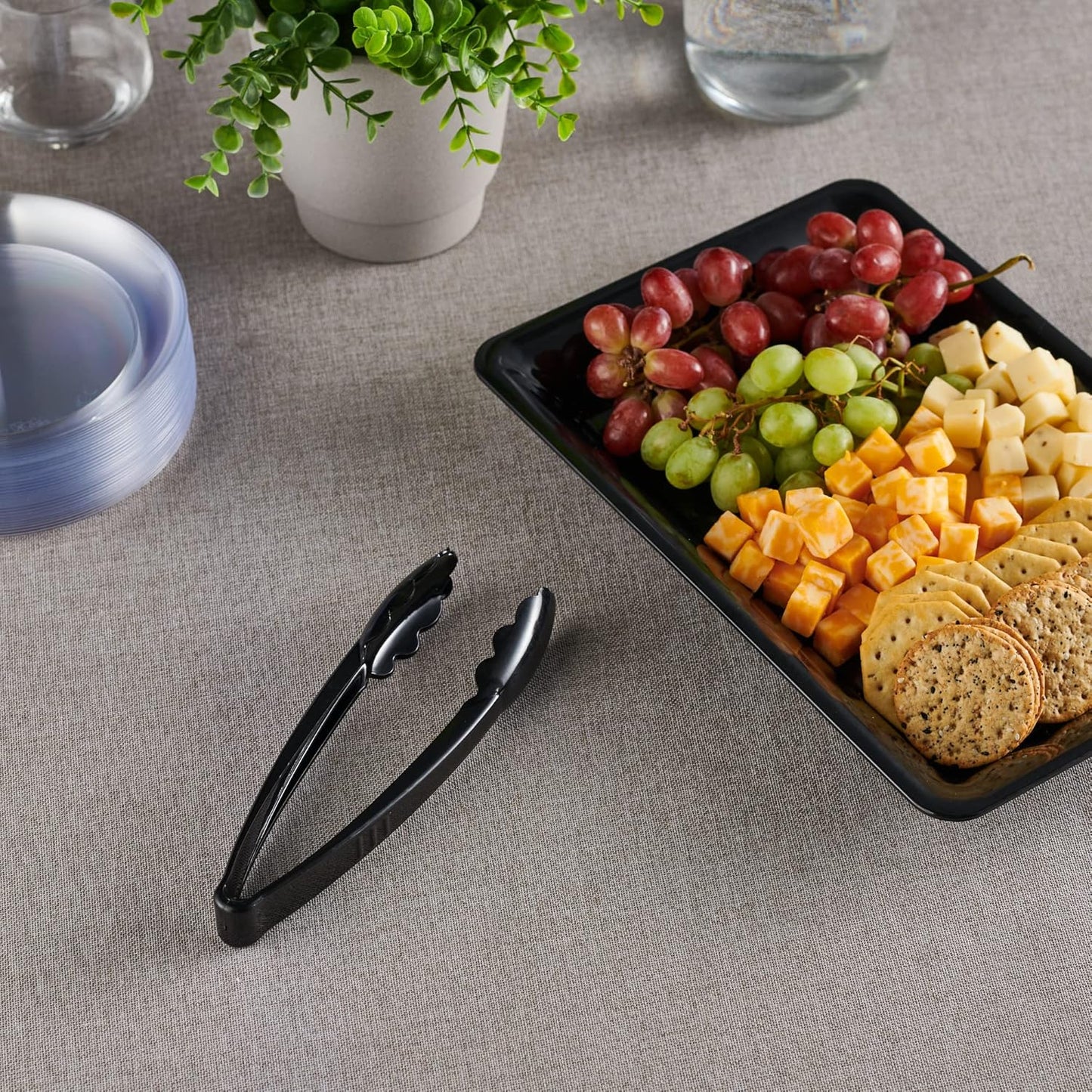 [Black Tongs 7.5'' Inches] Plasticpro 7.5'' Serving Tongs Heavy Duty Reusable Kitchen and BBQ Black Serving Tong for party's, Caterings, Events, Buffet, Weddings, And every Day use Pack of 12