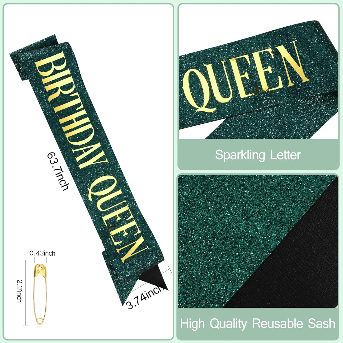 COCIDE Birthday Queen Sash & Rhinestone Tiara Set Gold Happy Birthday Crowns for Women Party Decoration Kit Rhinestone Headband for Women Glitter Crystal Hair Accessories for Cake Topper
