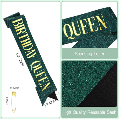 COCIDE Birthday Queen Sash & Rhinestone Tiara Set Gold Happy Birthday Crowns for Women Party Decoration Kit Rhinestone Headband for Women Glitter Crystal Hair Accessories for Cake Topper