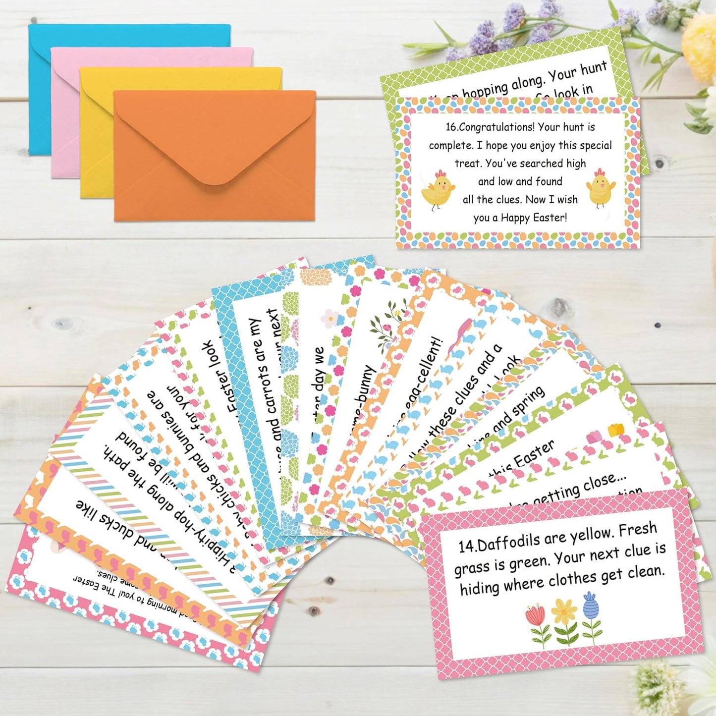 Nature Scavenger Hunt Cards, Bunny Easter Egg Hunt Clue Cards for Adults Family Friends, Spring Camping Treasure Riddle Party Game Indoor Activities - A01