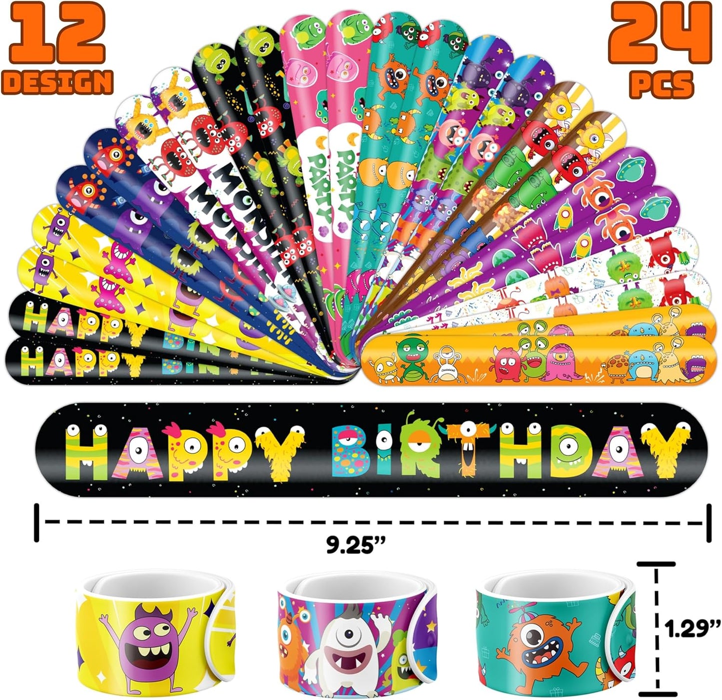 72PCS Monster Party Set - 48PCS Temporary Tattoos & 24PCS Slap Bracelets - Fun Monster-Themed Birthday Supplies, Baby Shower Gifts, Classroom Rewards & Party Decorations for Kids (Boys & Girls)